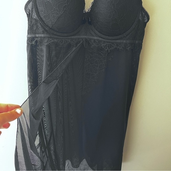 NWOT La Vie En Rose Push Up Lace Mesh Babydoll Slip Women’s Black Size Large - Picture 5 of 9